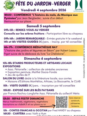 FÊTE DU JARDIN-VERGER Vendredi 4, samedi 5 et dimanche 6 septembre 2026